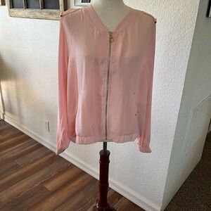 Harve Benard Blush Pink Bomber Jacket with Gold Zip